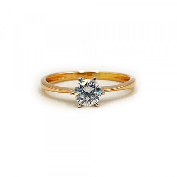 Каблучка з золота у червоному з білим кольорі з цирконом