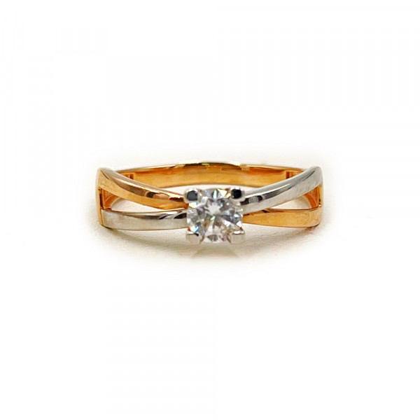 Золотое кольцо красного с белым цвета с цирконом