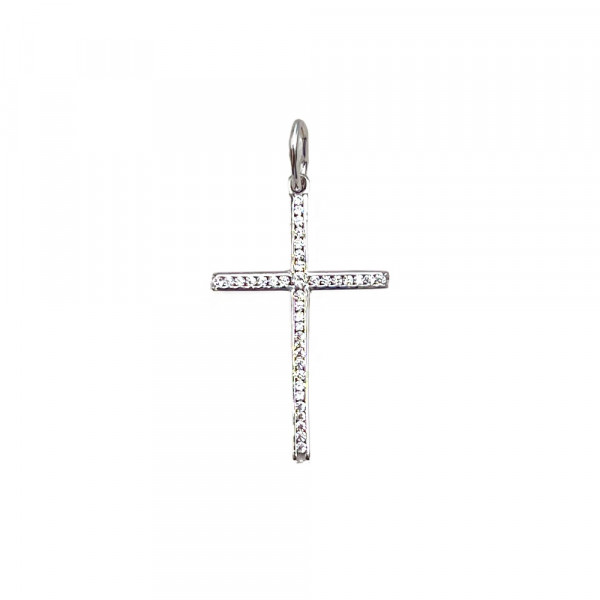 Золотой крестик белого цвета с цирконом