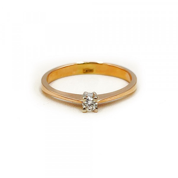 Каблучка з золота у червоному з білим кольорі з білим діамантом