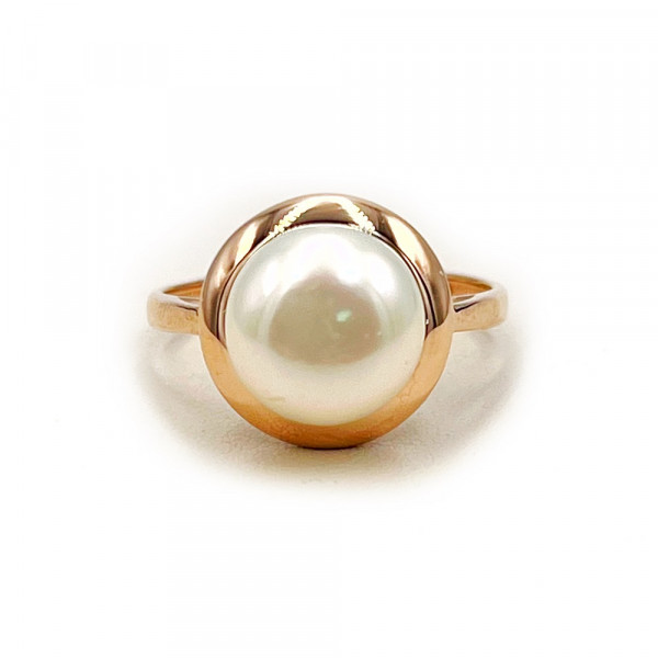 Каблучка з золота у червоному кольорі з перлиною