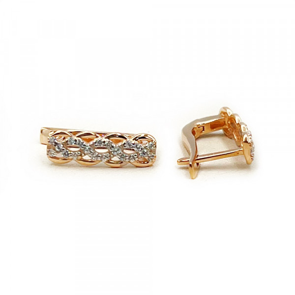 Серьги из золота красного с белым цвета с цирконом