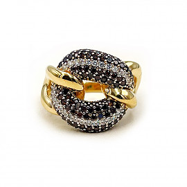 Каблучка з золота у жовтому з білим кольорі з цирконом 01-200890129