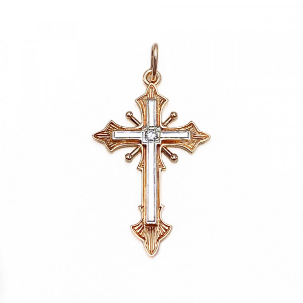 Крестик из золота с белым бриллиантом