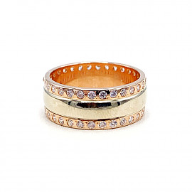 Золотое кольцо в красном с белым цвете с цирконом 01-19138230