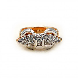 Золота каблучка червоного з білим кольору з цирконом 01-200784230