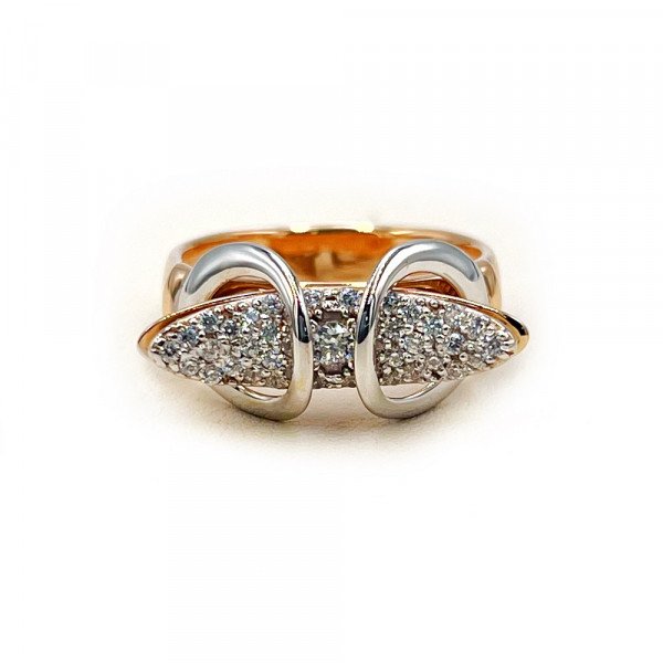 Золота каблучка червоного з білим кольору з цирконом