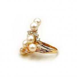 Золота каблучка з перлиною та цирконом