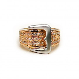 Каблучка з золота червоного з білим кольору з цирконом 01-200812430