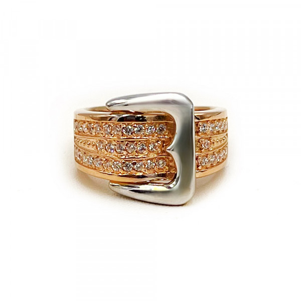 Каблучка з золота червоного з білим кольору з цирконом