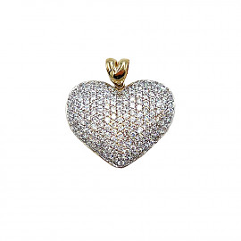Золотий кулон у жовтому з білим кольорі з цирконом «Серце» 01-200859430