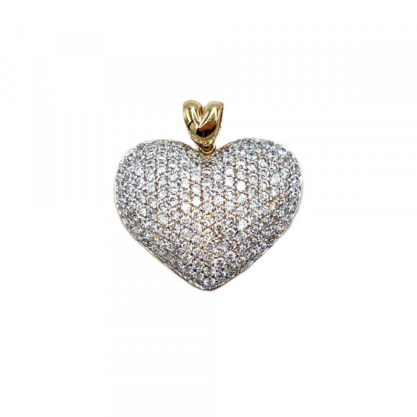 Золотой кулон в желтом с белым цвете с цирконом «Сердце»