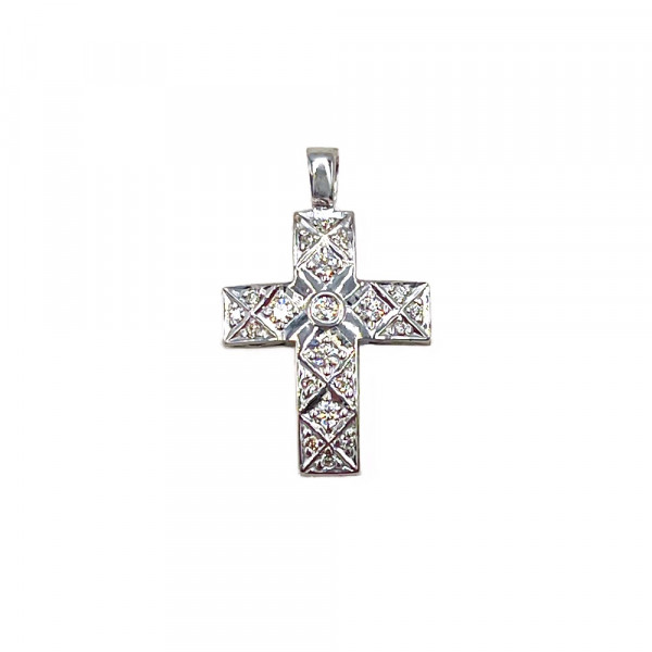 Золотой крестик белого цвета с желтыми бриллиантами