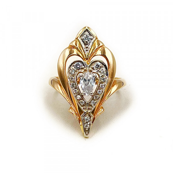 Каблучка з золота червоного з білим кольору з цирконом