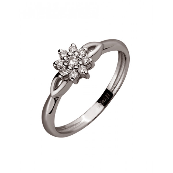 Каблучка з золота білого кольору з білими діамантами