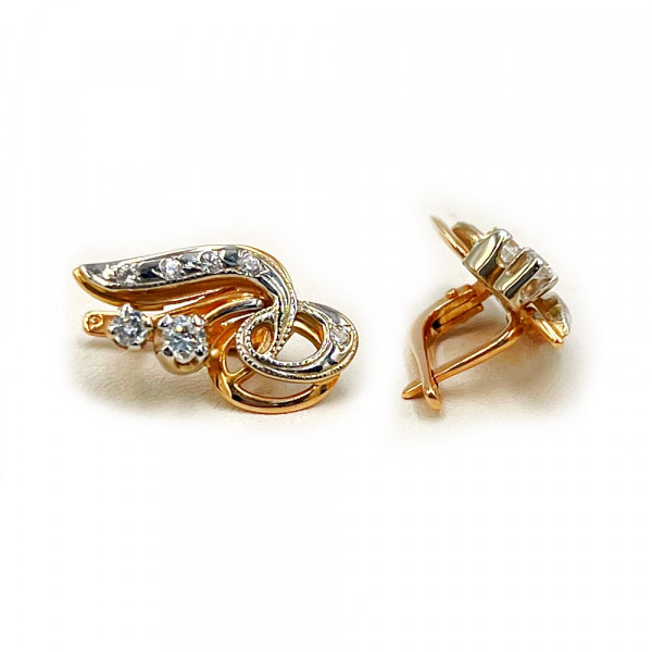 Золоті сережки у червоному з білим кольорі з цирконом