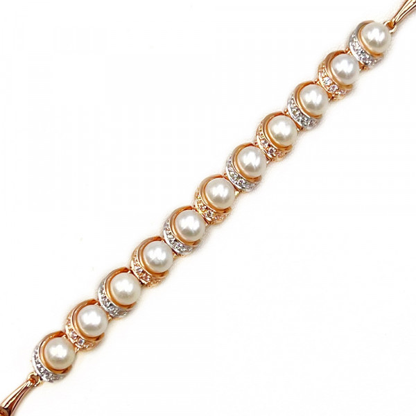 Золотой браслет с жемчугом и цирконом