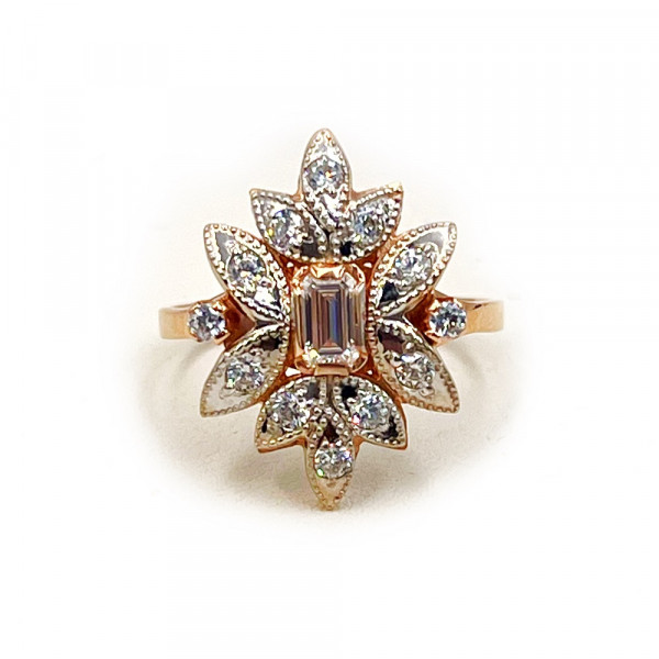 Каблучка з червоного з білим золота з цирконом