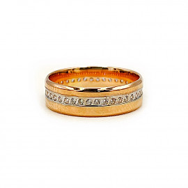 Золота обручка у червоному з білим кольорі з цирконом 01-200829631