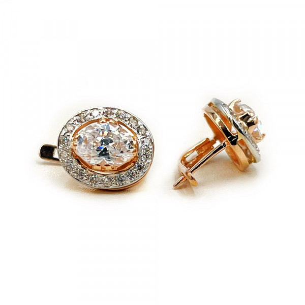 Серьги из золота красного с белым цвета с цирконом