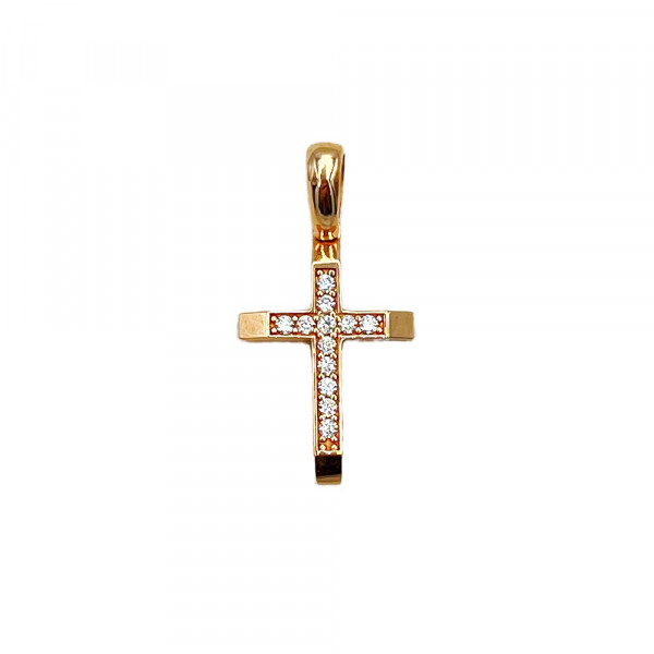 Золотой крестик красного цвета с цирконом