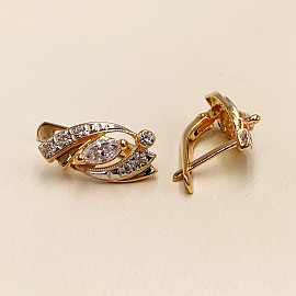 Золотые серьги красного с белым цвета с цирконом 01-200192632