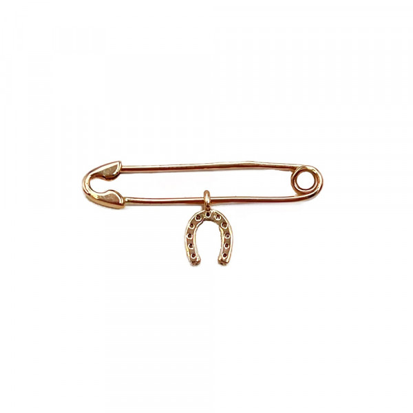 Булавка из красного золота с цирконом «Подкова»