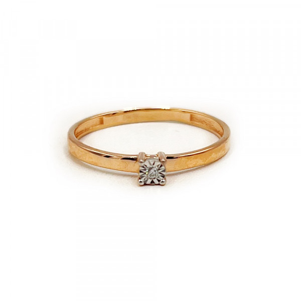 Золота каблучка у червоному з білим кольорі з білим діамантом