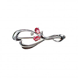 Золотая брошь с розовыми топазами и белым бриллиантом 01-200817632