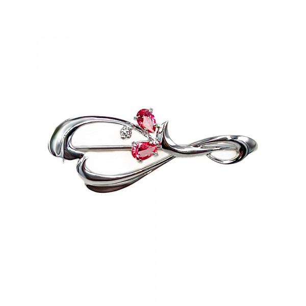 Золотая брошь с розовыми топазами и белым бриллиантом