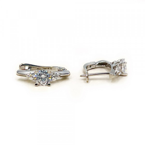 Золоті сережки у білому кольорі з цирконом