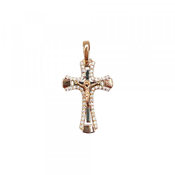Золотий хрестик червоного з білим кольору з цирконом