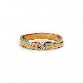 Кольцо из красного с белым золота с белым бриллиантом 01-200872432