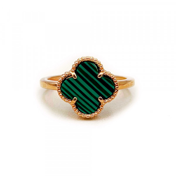 Каблучка з червоного золота з цирконом «Конюшина»