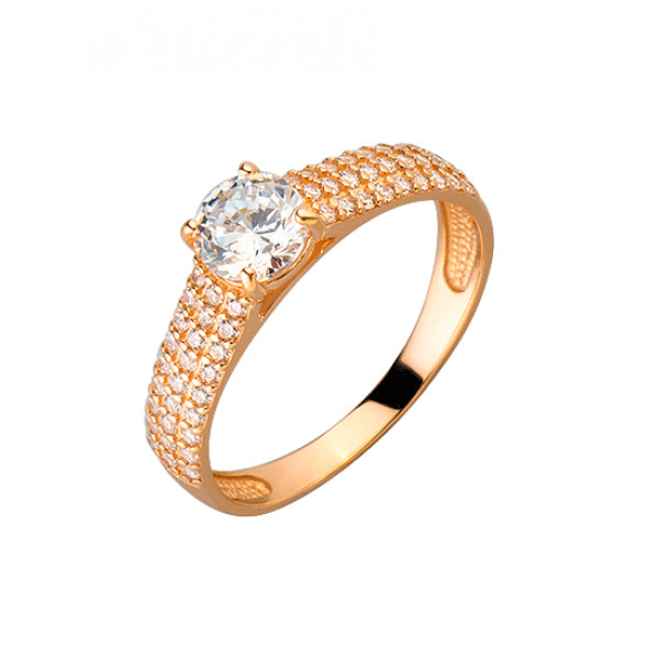 Золотое кольцо в красном цвете с цирконом