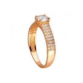 Золотое кольцо в красном цвете с цирконом