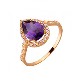 Золотое кольцо красного цвета с цирконом 01-200104733