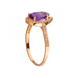 Золотое кольцо красного цвета с цирконом