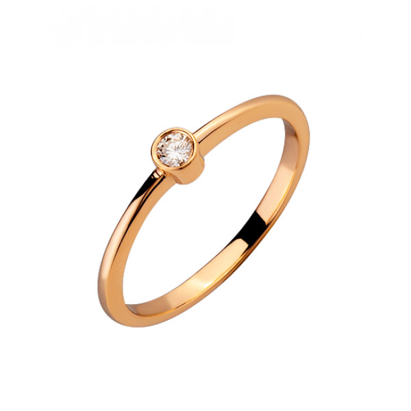 Золотое кольцо в красном цвете с белым бриллиантом