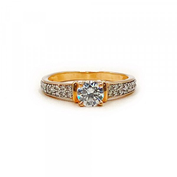 Кольцо из золота красного с белым цвета с цирконом