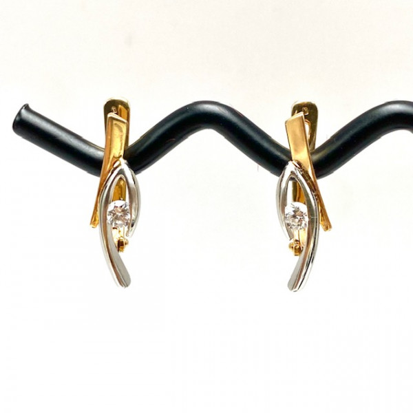 Сережки з золота червоного з білим кольору з жовтими діамантами