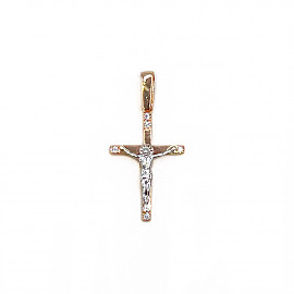 Золотий хрестик у червоному з білим кольорі з цирконом 01-200889033