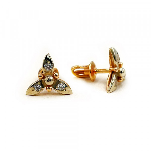 Золоті сережки червоного з білим кольору з цирконом