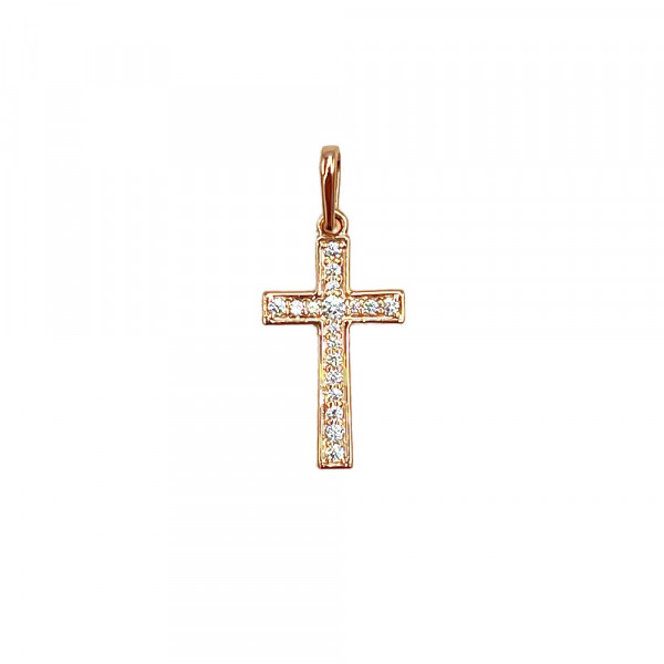 Крестик из золота красного цвета с цирконом