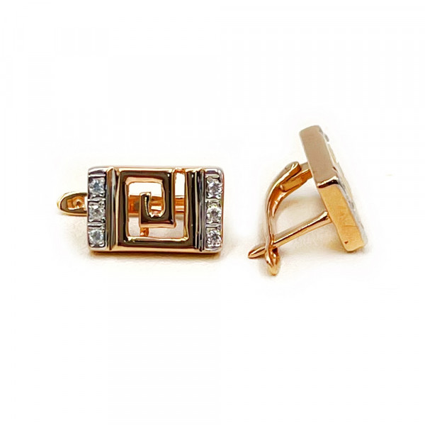 Серьги из красного с белым золота с цирконом