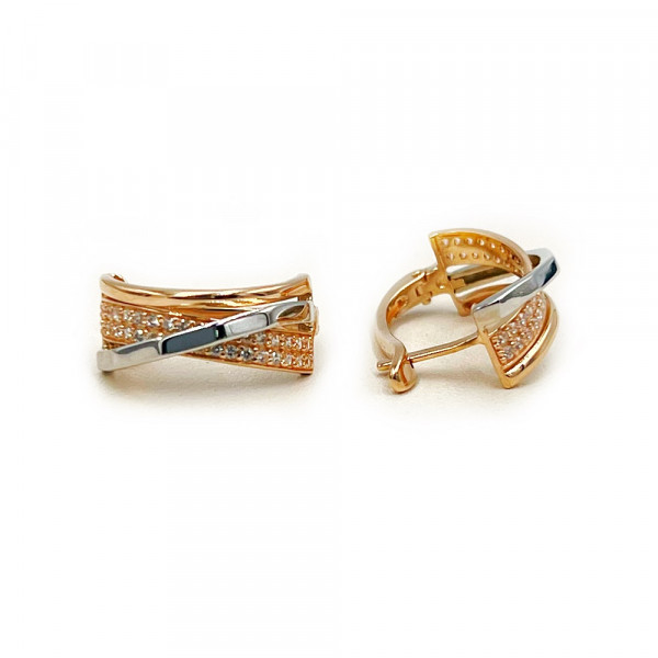 Золоті сережки червоного з білим кольору з цирконом