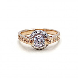 Золотое кольцо в красном с белым цвете с цирконом 01-19203435