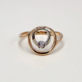 Золотое кольцо в красном с белым цвете с цирконом 01-200017435