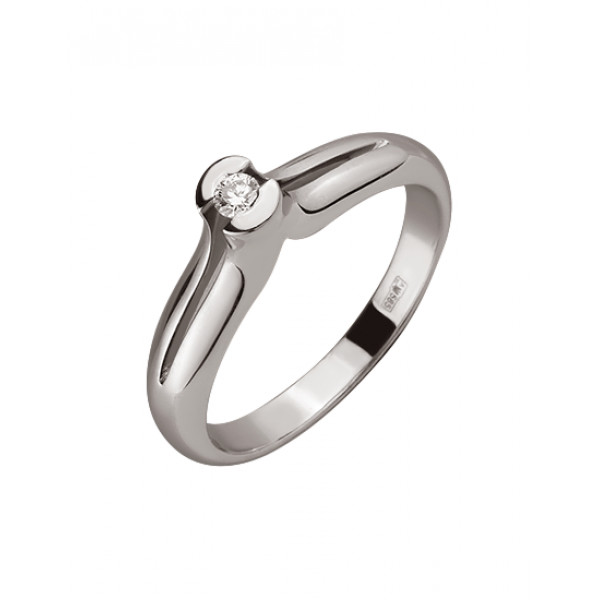 Золотое кольцо в белом цвете с белым бриллиантом