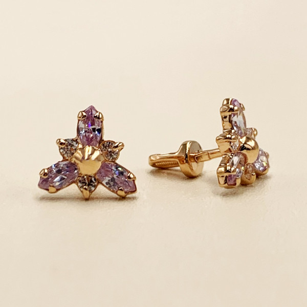 Серьги из красного золота с цирконом